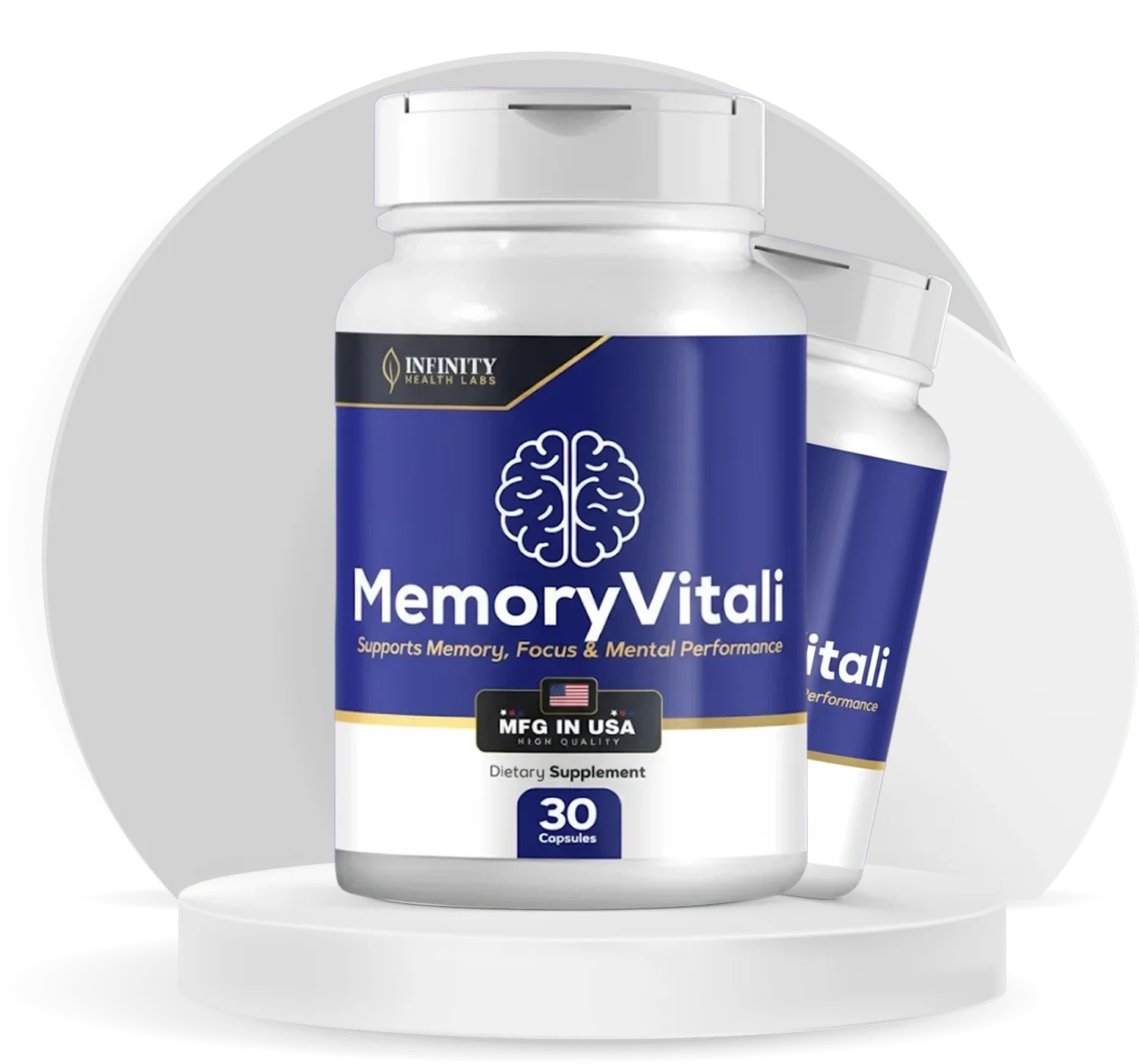 MemoryVitali Supplement Bottles with 60-Day Guarantee